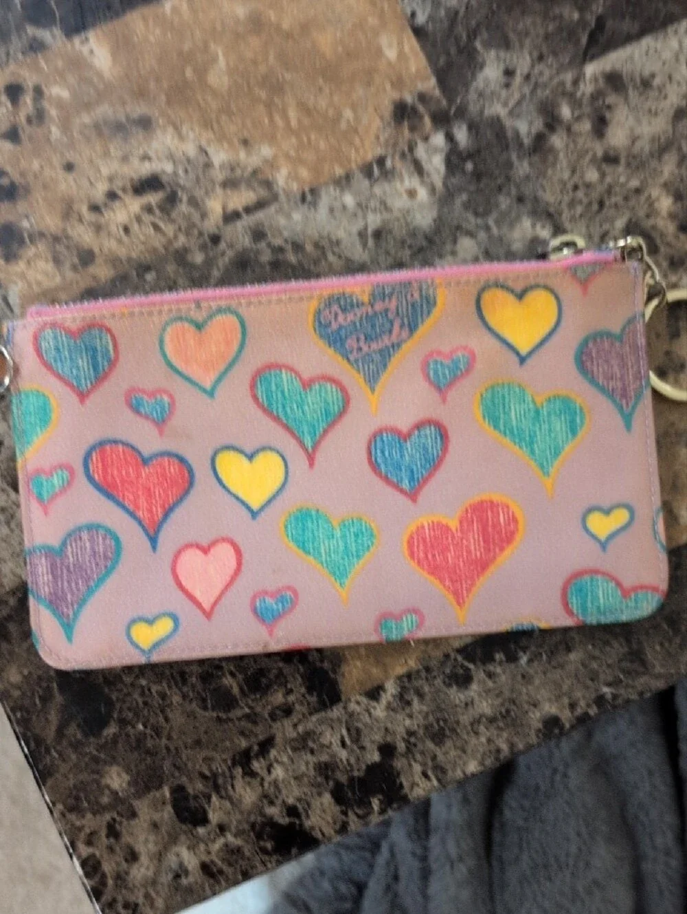 Dooney & Bourke Pink Heart Print Wristlet Key Pouch